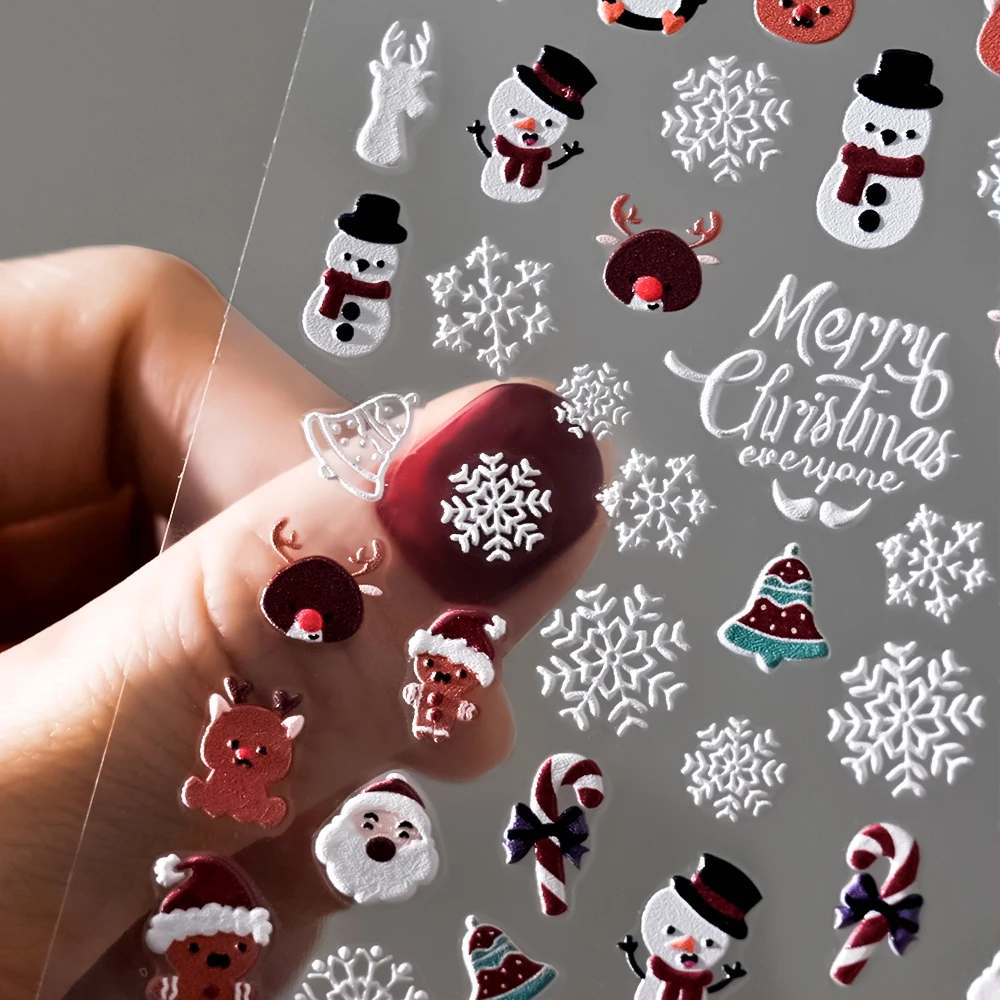 Top Trends: 1Pcs 5D Glitter Christmas Embossed Nail Stickers Merry Christmas Cute Snowman Snowflake Winter Xmas Engraved Nail Decorations Shoppable Styles