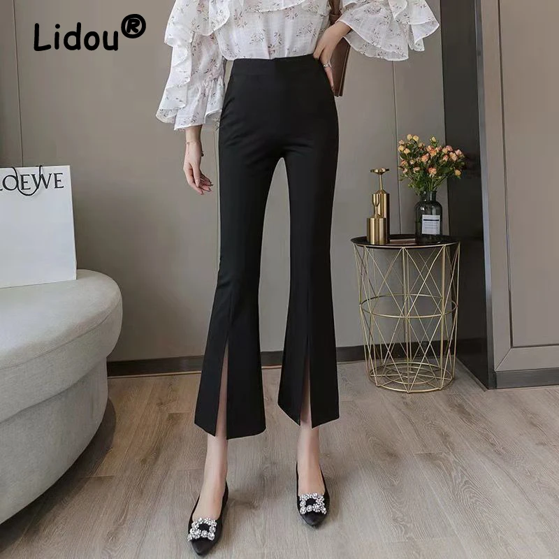 Top Trends: 2022 Spring Summer Black Front Slit Suit Pants Women's Drape High Waist Thin Slit Wide Leg Pants Straight Loose Casual Pants Shoppable Styles