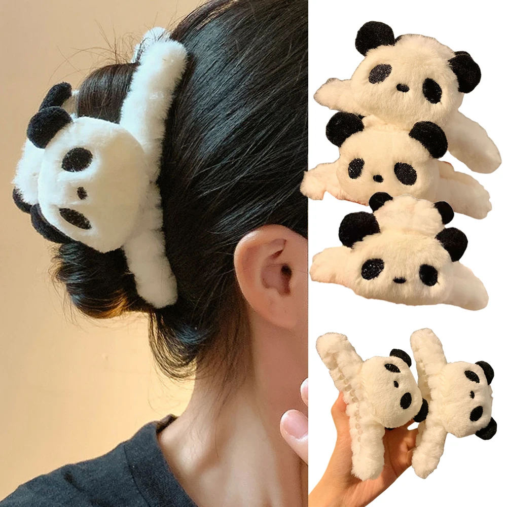 Top Trends: Winter Plush Panda Hair Claws Large Size Hairpin Women Hair Accessories Fluffy Animal Shark Clip Cartoon Crab Hair Clip Headwear Shoppable Styles