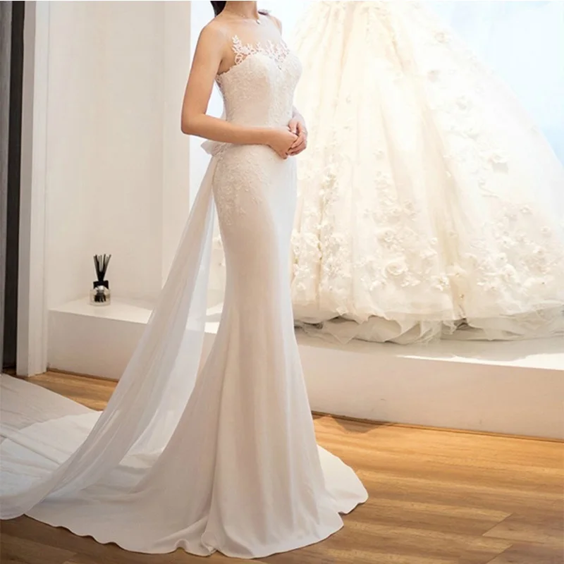 Top Trends: Sexy O-neck Sleeveless Bridal Mermaid Summer Chiffon Wedding DressBackless 2023 Lace Appliques Robe De Mariée Customize Shoppable Styles - Image 3