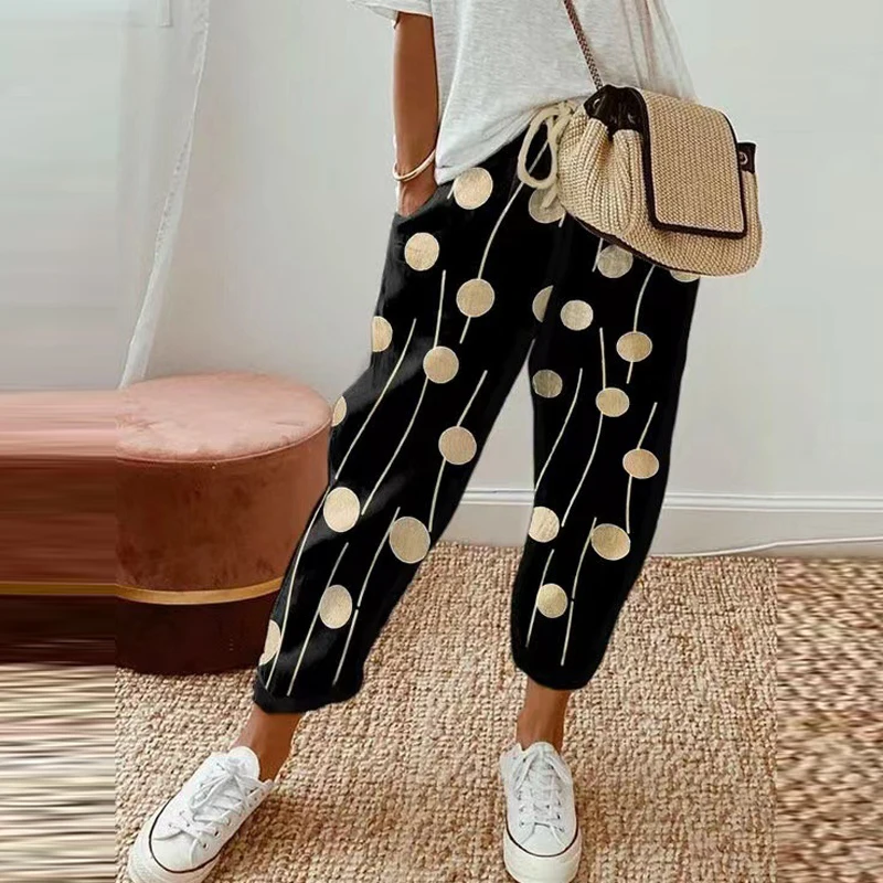 Top Trends: Cotton Linen Pants Retro Print Women Mid-waist Ankle Length Pant Summer Pocket Straight Trousers Lady Casual Drawstring Overall Shoppable Styles