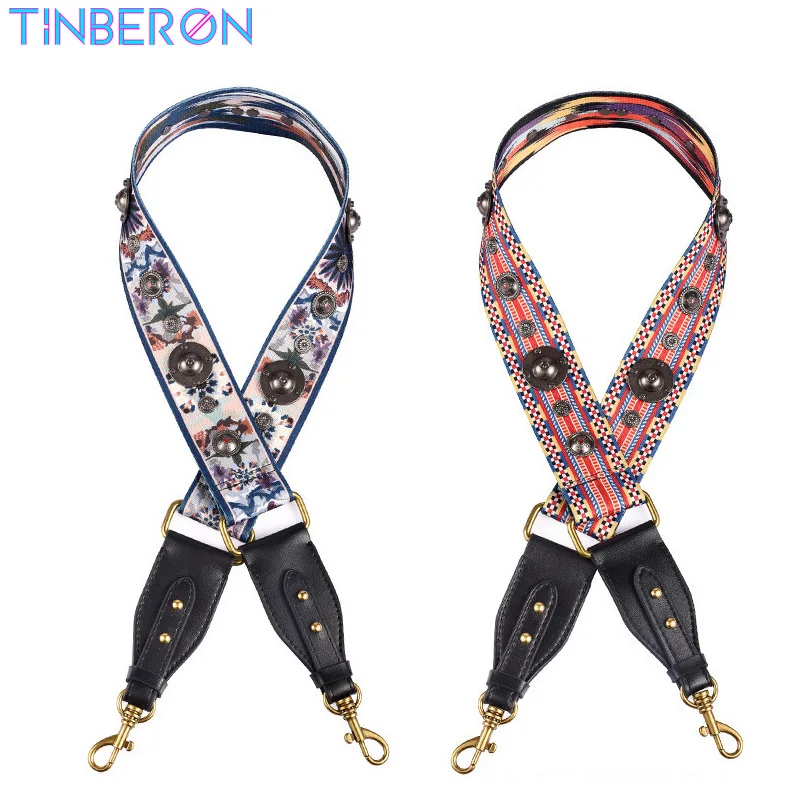 Top Trends: TINBERON Canvas Women Shoulder Strap New Rivet Link Painting Bag Straps Ethnic Wide Bag Strap Adjustable Leather Bag Accessories Shoppable Styles