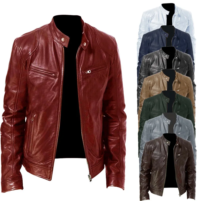 Top Trends: Mens Motorcycle Leather Jacket Slim Fit Short-Coat Lapel PU Jackets Autumn New Zipper Stand Windproof Leather Coat Mens Clothing Shoppable Styles