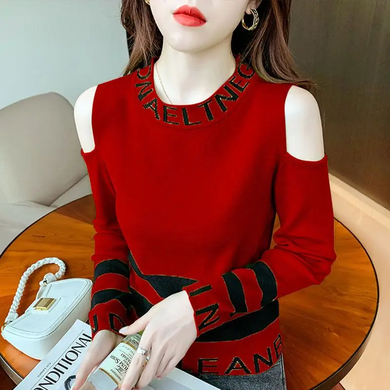 Top Trends: Female Trend Contrast Color Letter Knitted Tops Autumn Winter Women&#039;s Clothing Casual Korean Long Sleeve Hollow Out Sweaters Shoppable Styles