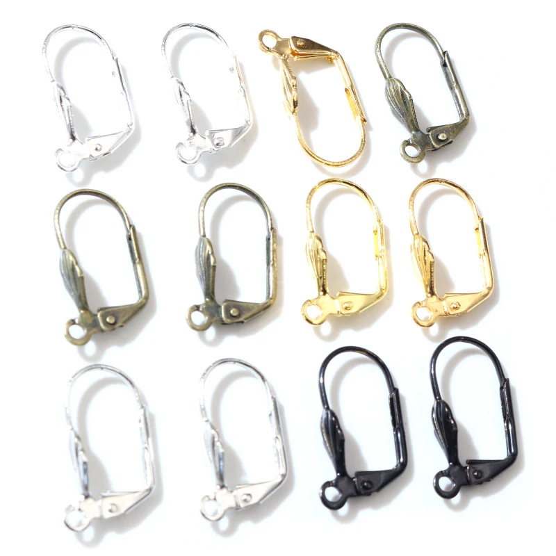 Top Trends: 17*11mm 50pcs High Quality 5 Colors Plated Brass French Earring Hooks Wire Settings Base Settings Whole Sale Shoppable Styles