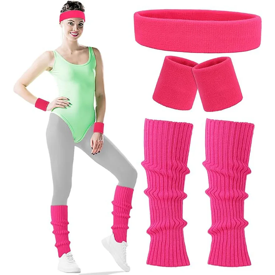 Top Trends: Neon Leg Warmers 80s 90s Party Costume Accessories Set: Running Headband, Wristbands, And Knit Sport Outfit For Women Girls Shoppable Styles