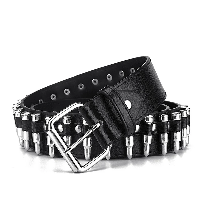 Top Trends: GAOKE Hollow Bullet Decoration Belt Fashion Ladies Leather Studded Gift Man&#039;s Goth Rock Wild Adjustable Women Punk Black Belt Shoppable Styles