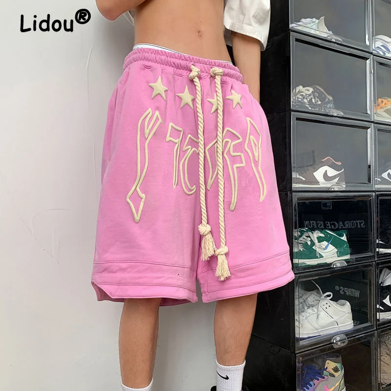 Top Trends: High Street Casual American Printing Loose Sports Shorts Summer New Breathable Waist Drawstring Fashion Slit Straight Pants 2022 Shoppable Styles