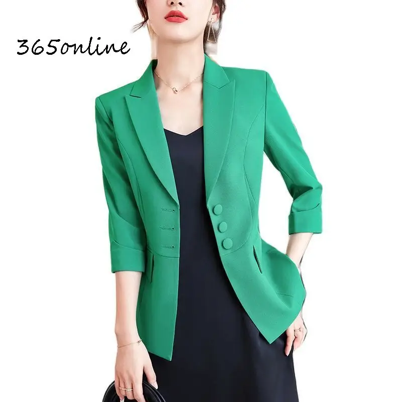 Top Trends: 2022 Spring Summer Elegant Blazers Jackets Coat Half Sleeve Women Blaser Tops Business Work Wear Professional Office Outwear Shoppable Styles