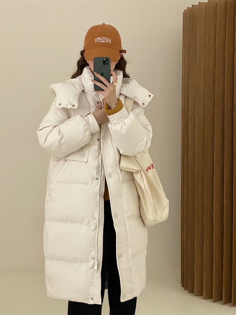 Top Trends: -10 Degree Warm Goose Down Long Jacket Women Hooded Warm Windproof Pockets Hidden Zipper Clothing женский пуховик с капюшоном Shoppable Styles - Image 3