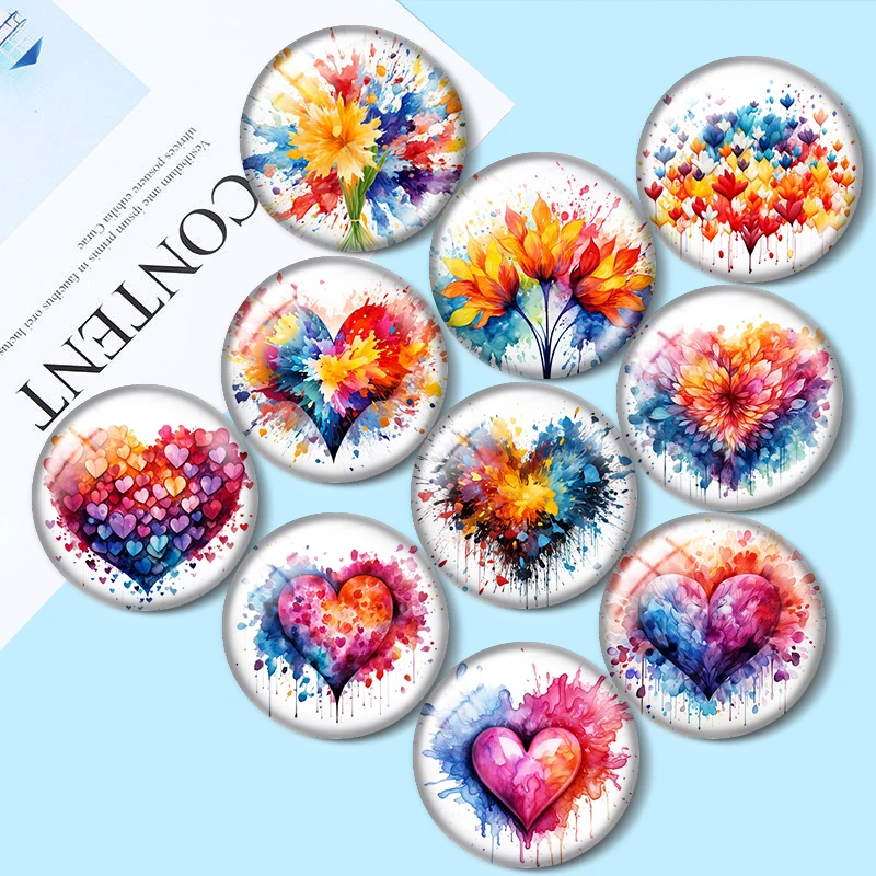 Top Trends: Artistic Splatter Watercolor Love 10pcs 12mm / 18mm / 20mm / 25mm Round Photo Glass Cabochon Demo Flat Back Making Findings Shoppable Styles