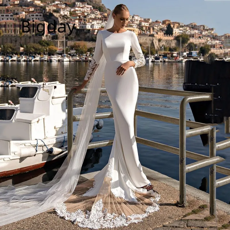 Top Trends: Elegant Mermaid Wedding Dresses Women 2024 Lace Long Sleeve Illusion Back White Satin Bridal Gown Sweep Train Vestidos De Novia Shoppable Styles