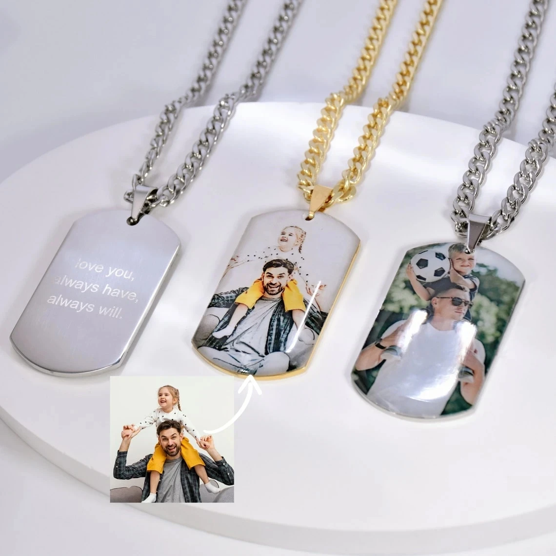 Top Trends: Stainless Steel Pendant Custom Colorful Photo Necklace Customized Engraved Nameplate Necklaces For Women Men Memorial Jewelry Shoppable Styles