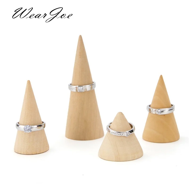 Top Trends: Vintage Natural Unpainted Wood Finger Cone Ring Holder Bague Jewelry Display Stand Organizer Storage Rack Showcase For Exhibit Shoppable Styles