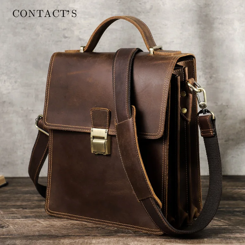 Top Trends: Crazy Horse Leather Brand Men's Crossbody Shoulder Bags High Quality Tote Fashion Business Man Messenger Bag Big Size Leather Shoppable Styles