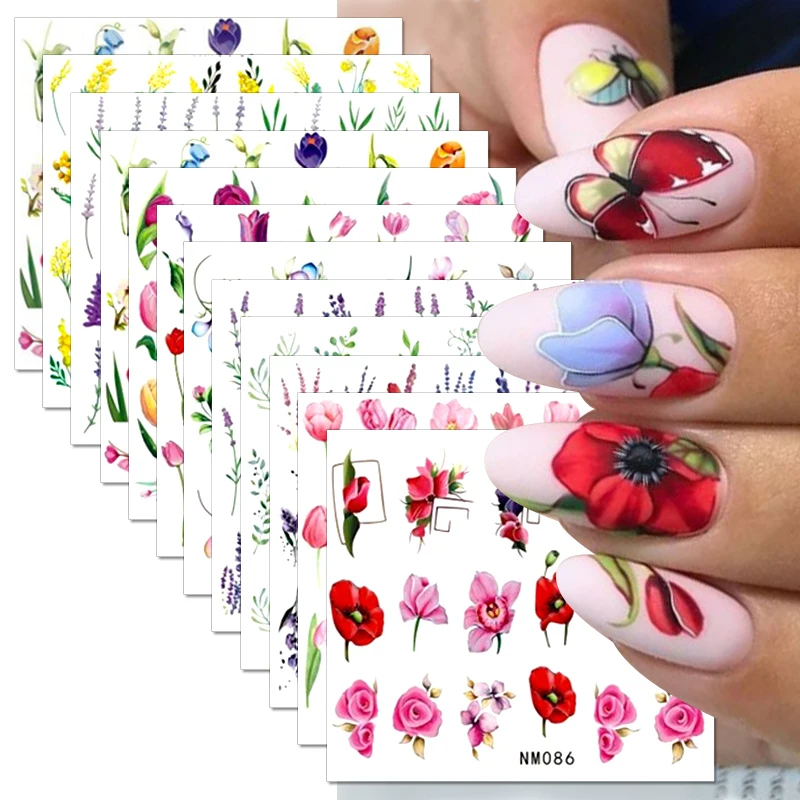 Top Trends: 12pcs Pink Tulip Flowers Nail Stickers Lavender Snowdrops Summer 3D Nail Decals Water Transfer Sliders DIY Manicure Decorations Shoppable Styles - Image 3