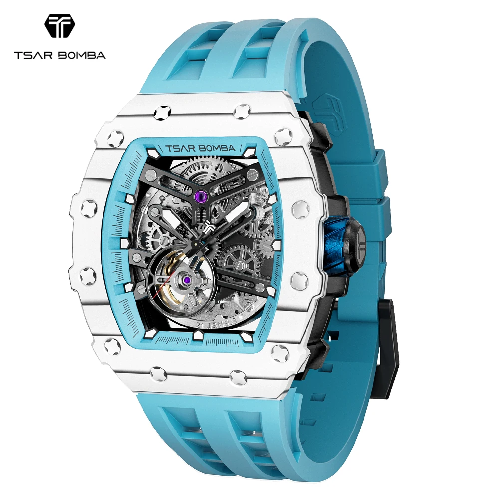 Top Trends: TSAR BOMBA Watch For Men Carbon Fiber Luxury Automatic Mechanical Watches Sapphire Clock Waterproof Skeleton Mens WristWatch Shoppable Styles