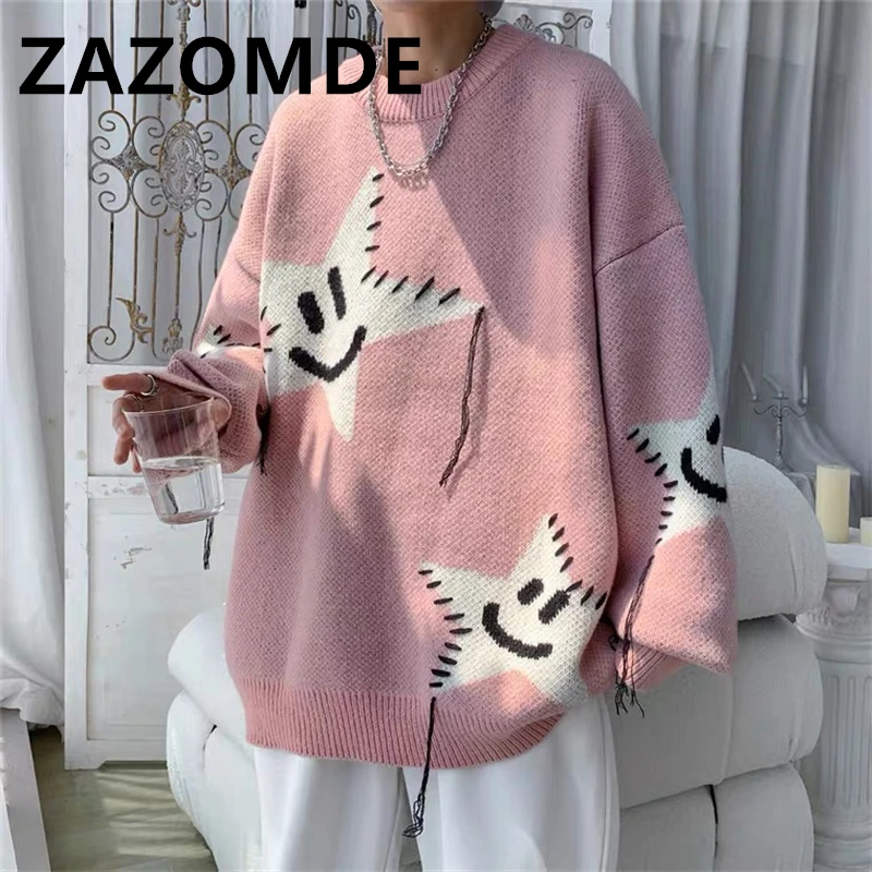 Top Trends: ZAZOMDE Autumn Harajuku Stars Tassel Sweaters Knitted Patchwork Sweaters Streetwear Oversize Pullover High Street Couple Clothes Shoppable Styles