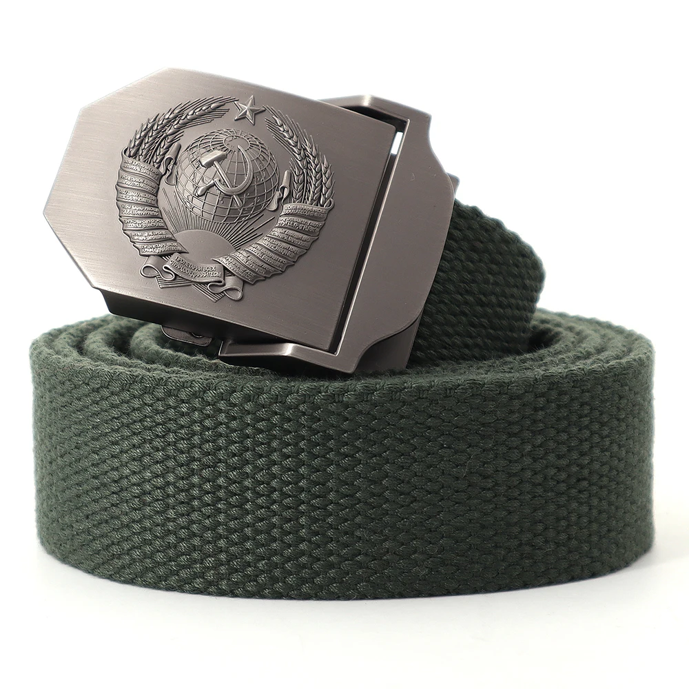 Top Trends: Mens Canvas Outdoor Tactical Army Belt 3D Soviet National Emblem Metal Buckle Unisex Jeans Belt For Men Military Training Belts Shoppable Styles