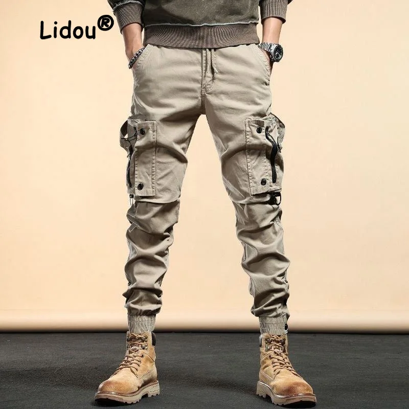 Top Trends: 2023 New Men's Pants Fashion American Cargo Pants Slim Spring Summer New Zipper Pockets Versatile Fashion Male Trousers Shoppable Styles