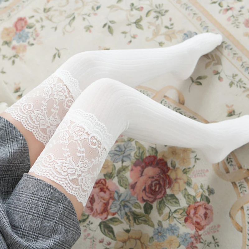 Top Trends: Women Cotton Lace Stockings Warm Thigh High Over The Knee Socks Ladies Winter Solid Color Sexy Long Socks For JK Dress Clothes Shoppable Styles