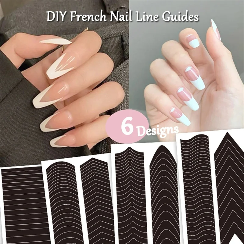 Top Trends: French Manicure Strip Nail Forms Fringe Tip Guides Sticker DIY Wavy Line Nail Art Tips Guides Stickers Stencil Strips Nail Tools Shoppable Styles