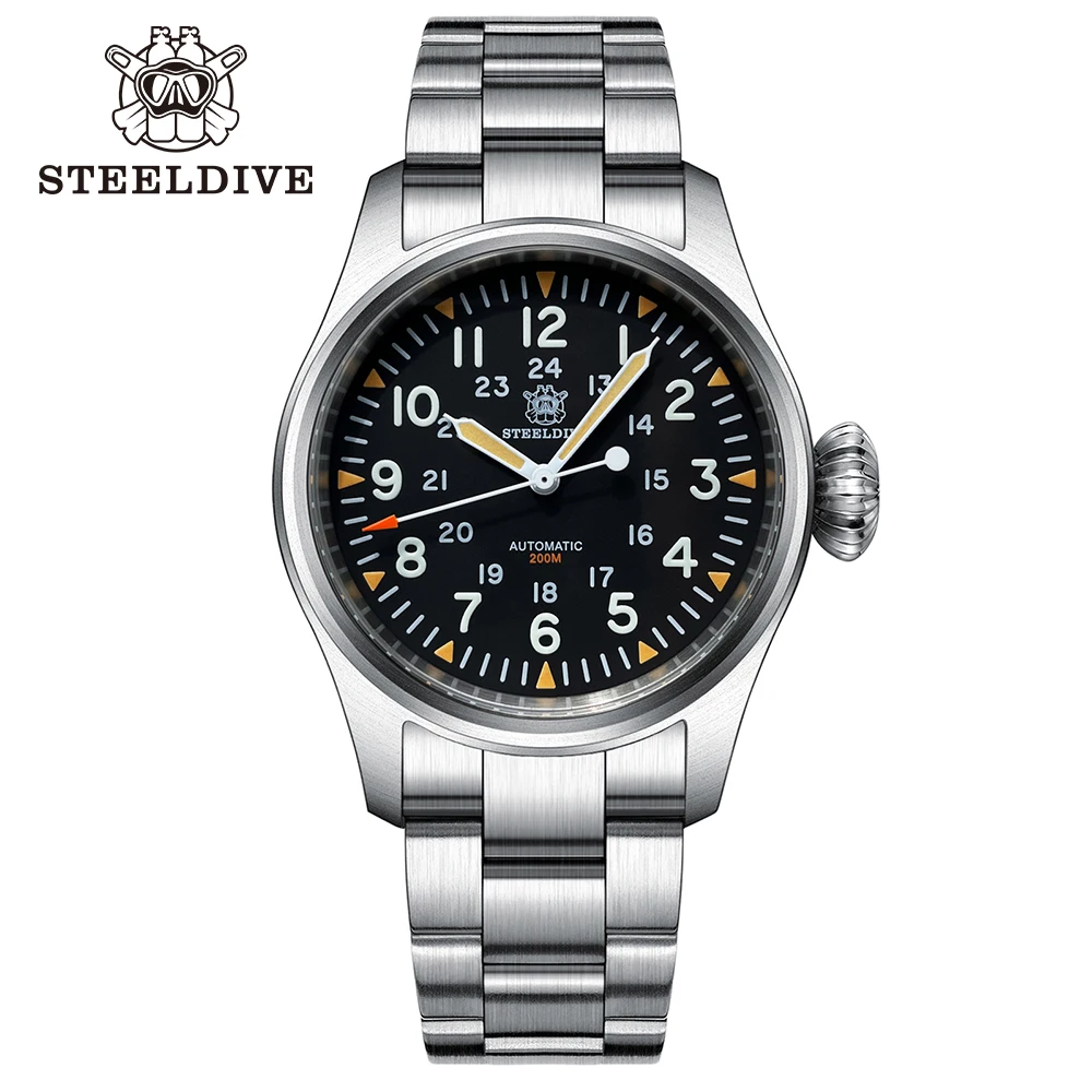 Top Trends: 39mm Pilot Men Watch Military SD1928H STEELDIVE Fashion Simple Style NH35 Automatic Mechanical Watch 20 Bar Waterproof Luminous Shoppable Styles