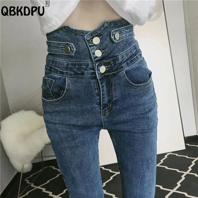 Top Trends: Chic Design Skinny Jeans Women High Waist Stretch Pencil Vaqueros New Streetwear Cowboy Capris Wash Ankle Length Denim Pants Shoppable Styles