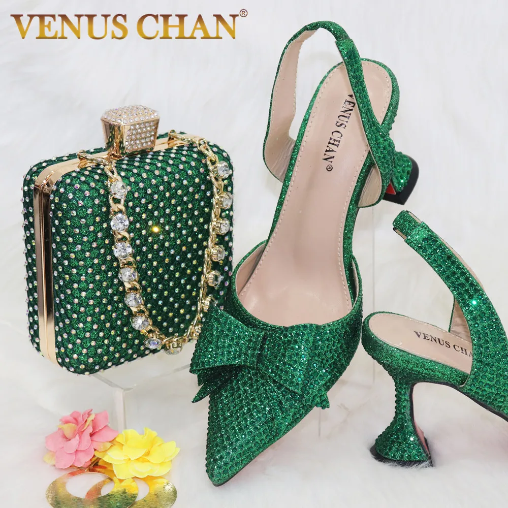 Top Trends: Fashionable New Design Nigerian Design Italian Women Shoes And Bag Set In Green Color Decorate With Rhinestone For Party Shoppable Styles