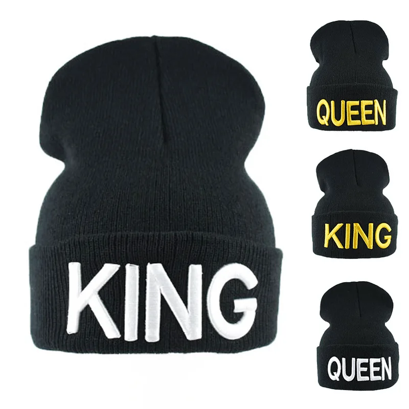 Top Trends: Hot KING QUEEN Letter Embroidery Knitted Cap Hip Hop Men Women Lovers Street Dance Bonnet Warm Hat Skullies Black White Shoppable Styles