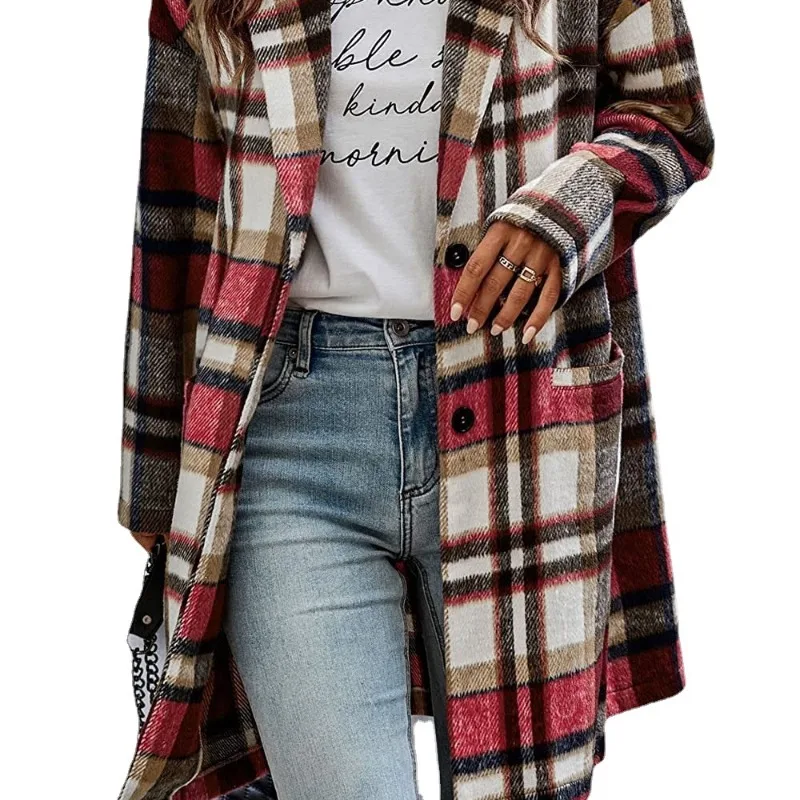 Top Trends: Women&#039;s Autumn And Winter New Fashion Elegant Polo Pocket Plaid Button Long Sleeve Loose Fashion Medium Length Wide Woolen Coat Shoppable Styles