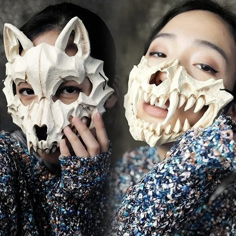 Top Trends: Halloween Half Face Mask Adults Cosplay Dance Party Costumes Props Kids Animation Dragon God Skeleton Bone Skull Animals Mask Shoppable Styles