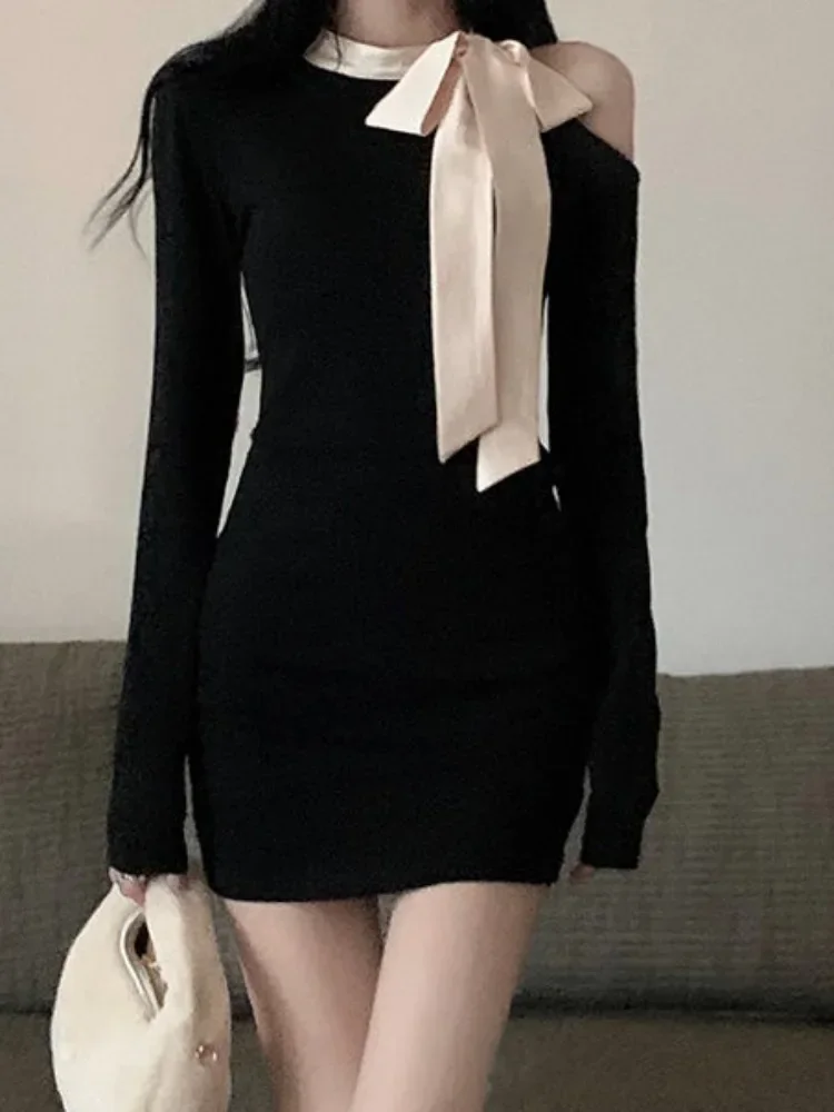 Top Trends: QWEEK Sexy Off Shoulder Bodycon Black Mini Dress Women Vintage Elegant Party Short Dresses Female Korean Fashion 2024 Spring Shoppable Styles