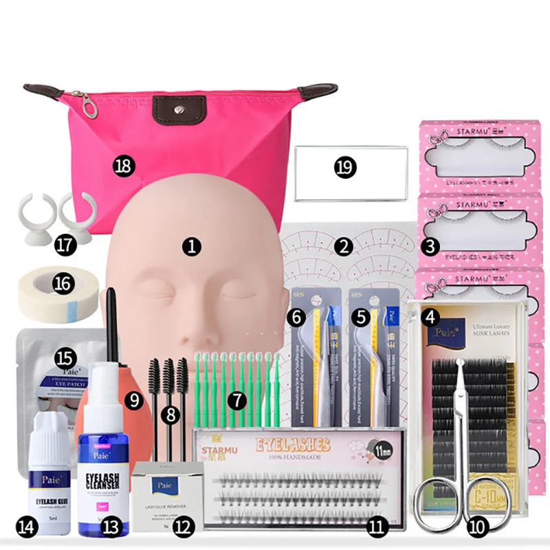 Top Trends: False Eyelash Extension Training Kit Practice Model Head Eye Pads Tweezers Glue Ring Brush Grafting Eyelash Tools Kit Shoppable Styles