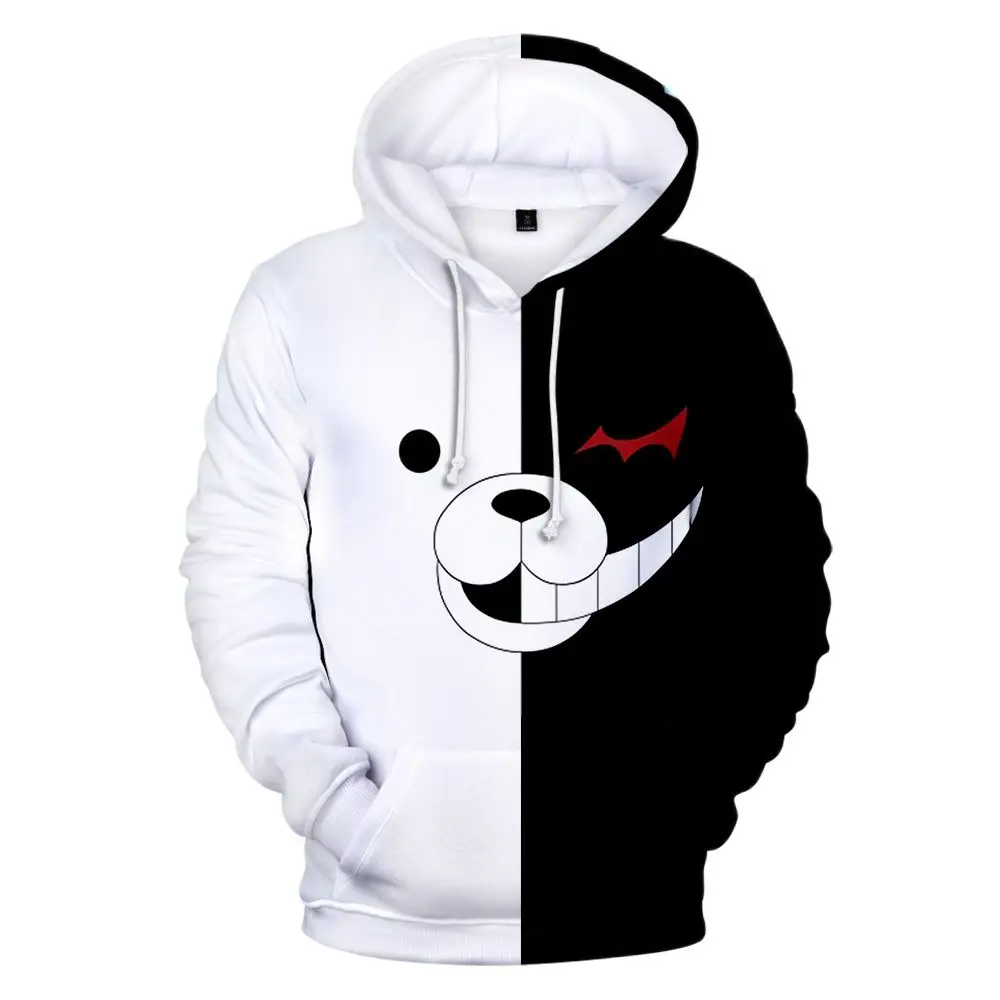 Top Trends: Black And White Anime Bear Pattern Hoodies For Men Fall Long Sleeve Pullover Fashion Cartoon Harajuku Sweatshirts Oversized Tops Shoppable Styles