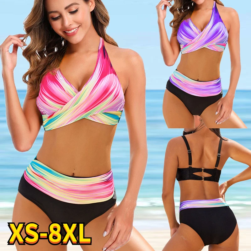 Top Trends: 2022 Women Sexy High Waist Bikini Set Female Plus Size Rainbow Print Swimsuit Tankinis Summer Brazilian Plus Size Beach Swimwear Shoppable Styles