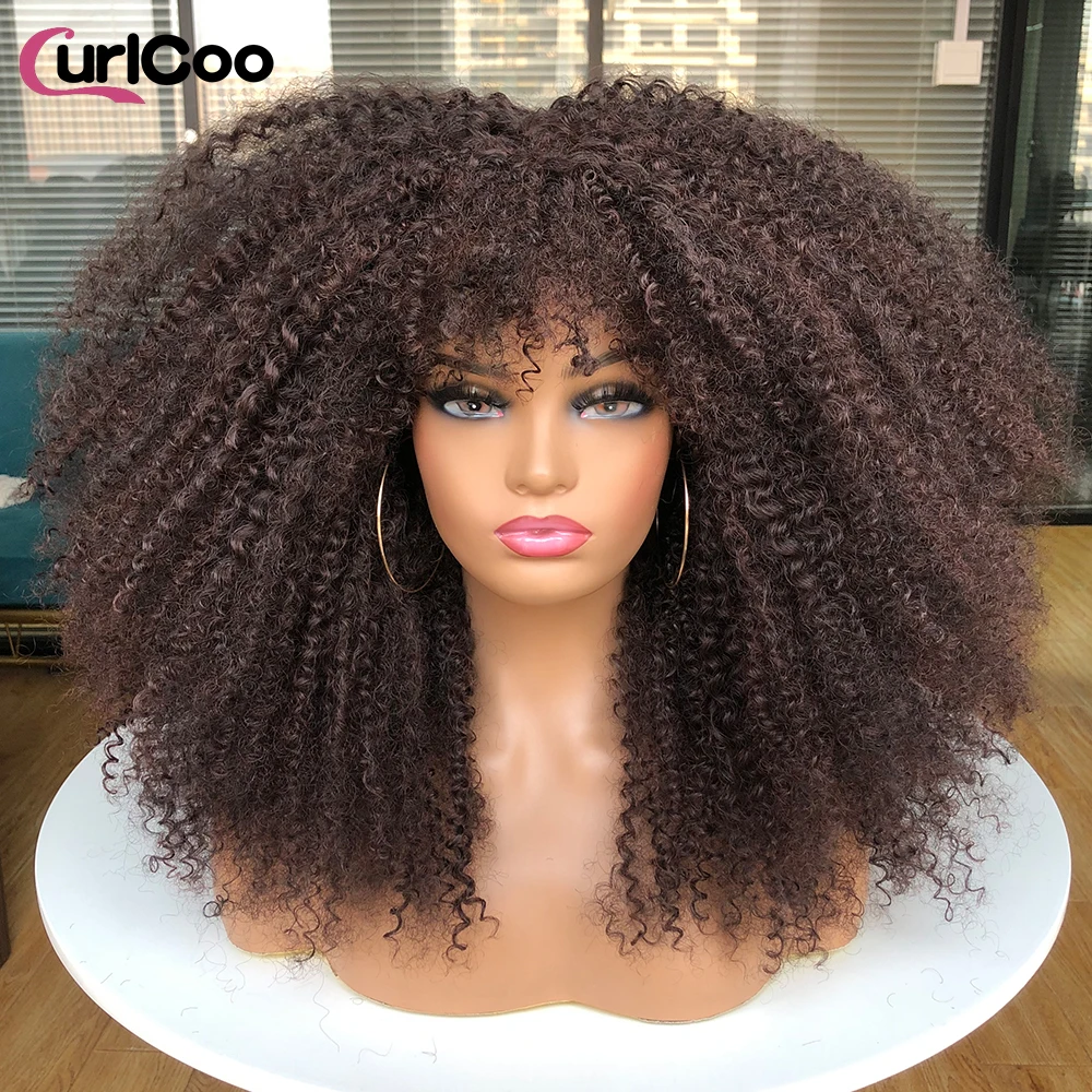 Top Trends: Curly Wigs For Black Women Afro Kinky Curly Wig With Bangs Bouncy Fluffy Synthetic Natural Hair Cosplay Party Heat Resistant Shoppable Styles