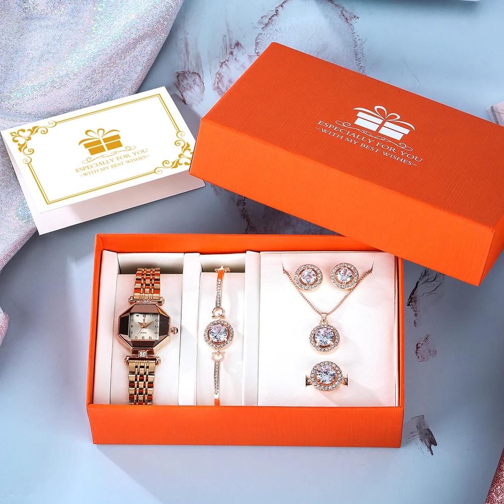 Top Trends: Exquisite Jewellery Gift Box For LadY Premium Rose Gold Quartz Watch With Bracelet Necklace Fashion Set New Year Gifts To Wife Shoppable Styles