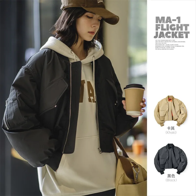 Top Trends: Maden Vintage Pilot Jacket Detachable Standing Collar Baseball Cotton Work Suit Autumn Winter Top Coat Shoppable Styles