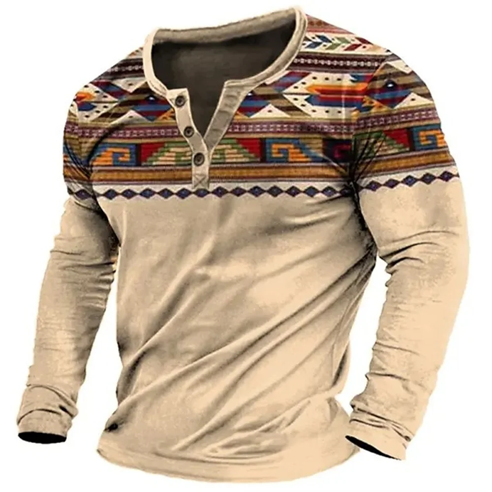 Top Trends: Vintage Men's T Shirts 3d Henley Shirt Tee Graphic Long Sleeve T Shirts V Neck Cotton Button-down Oversized Male Tshirt Pullover Shoppable Styles