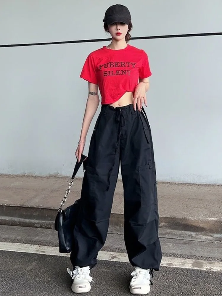 Top Trends: HOUZHOU Hip Hop Retro Green Cargo Pants Women Y2K Harajuku Oversize Wide Leg Black Parachute Trousers Female Vintage Streetwear Shoppable Styles - Image 5