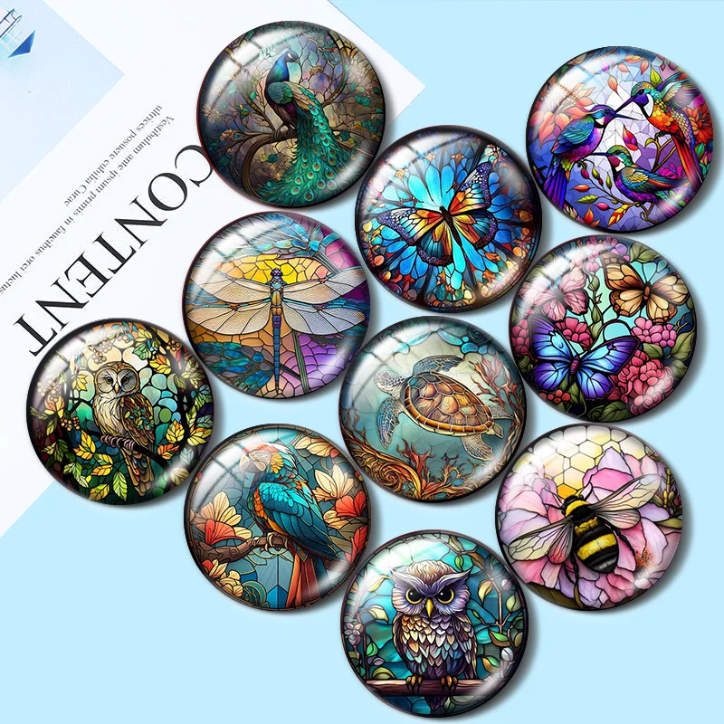 Top Trends: Colorful Butterflies Bee Birds Peacock Owl Flowers10pcs 12mm / 16mm / 18mm Round Photo Glass Cabochon Demo Flat Back Making Findings Shoppable Styles