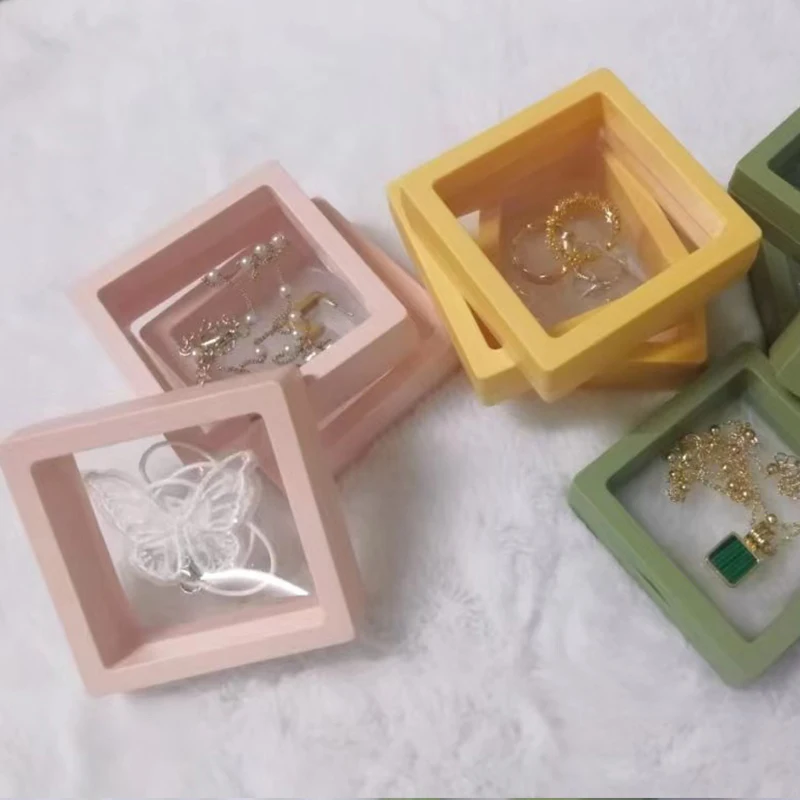 Top Trends: 10pcs Jewelry Storage Box 7cm 9cm 11cm Pink Yellow Green Colorful Square 3D Plastic Membrane Transparent Case Gift Packaging Shoppable Styles