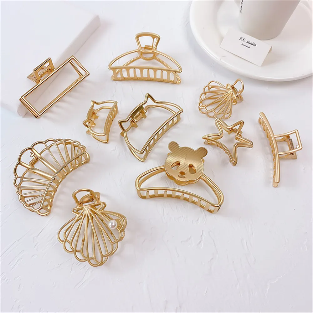 Top Trends: Geometric Hair Claw Gold Color Metal Hair Crab Cross Hair Clip Korean New Hollow Out Headwear Hair Accessories For Women Girls Shoppable Styles - Image 2