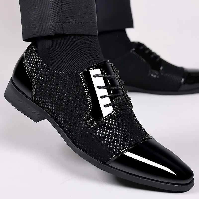 Top Trends: 2023 New Trending Classic Men Dress Shoes For Men Oxfords Patent Leather Shoes Lace Up Formal Black Leather Wedding Party Shoes Shoppable Styles