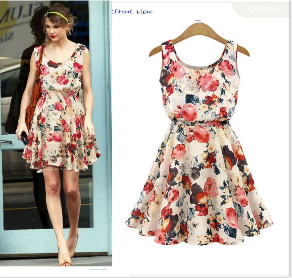 Top Trends: Women Sleeveless O-Neck Print Dresses Casual Sweet Vintage Floral A-line Party Robe 2022 Summer Beach Dress Shoppable Styles