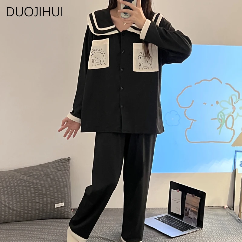 Top Trends: DUOJIHUI Ins New Sweet Single Breasted Cardigan Female Sleepwear Basic Simple Pant Fashion Two Piece Autumn Casual Women Pajamas Shoppable Styles - Image 4