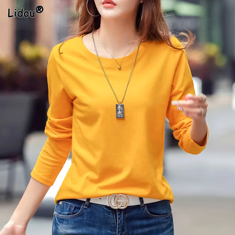 Top Trends: Casual Simple T-Shirts Solid Round Neck All-match Bottoming Comfortable Classic Fashion Autumn Winter Pullovers Women's Clothing Shoppable Styles