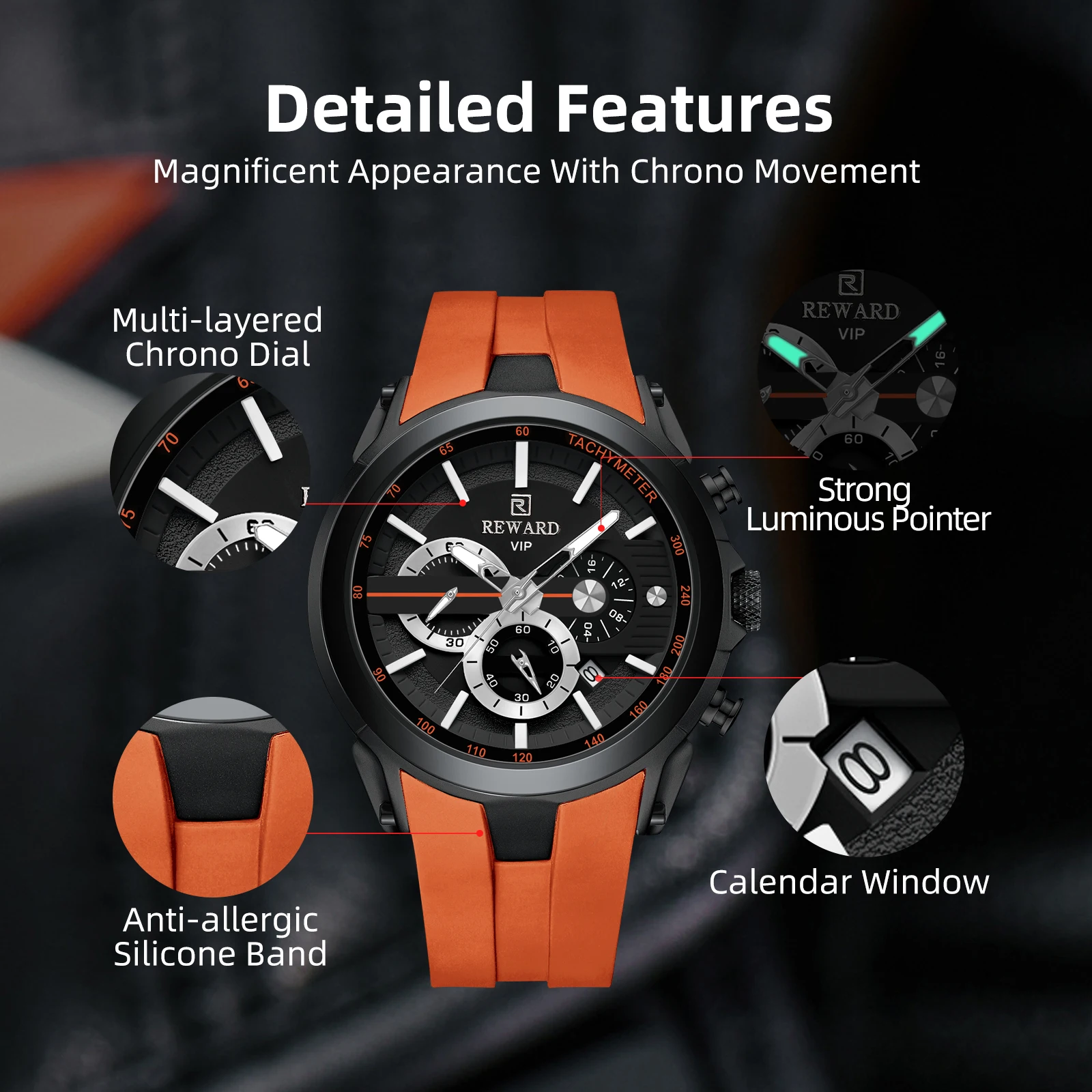 Top Trends: REWARD VIP New Fashion Watch For Men Leather Strap Waterproof Luminous Chronograph Sport Wristwatch Shoppable Styles - Image 2