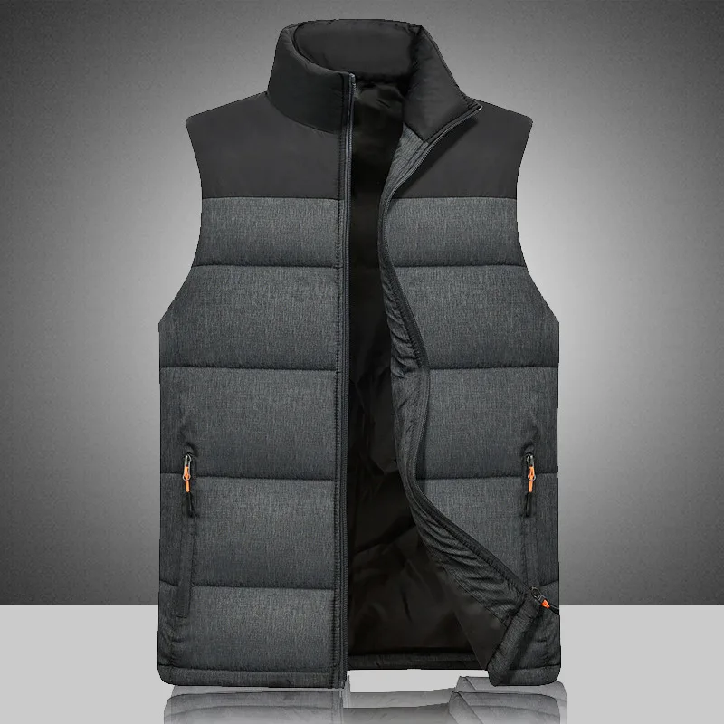 Top Trends: 2023 Autumn And Winter Men's Solid Color Zipper Spliced Cardigan Pocket Cotton Tank Top Standing Collar Vest Jacket Fashion Tops Shoppable Styles - Image 2